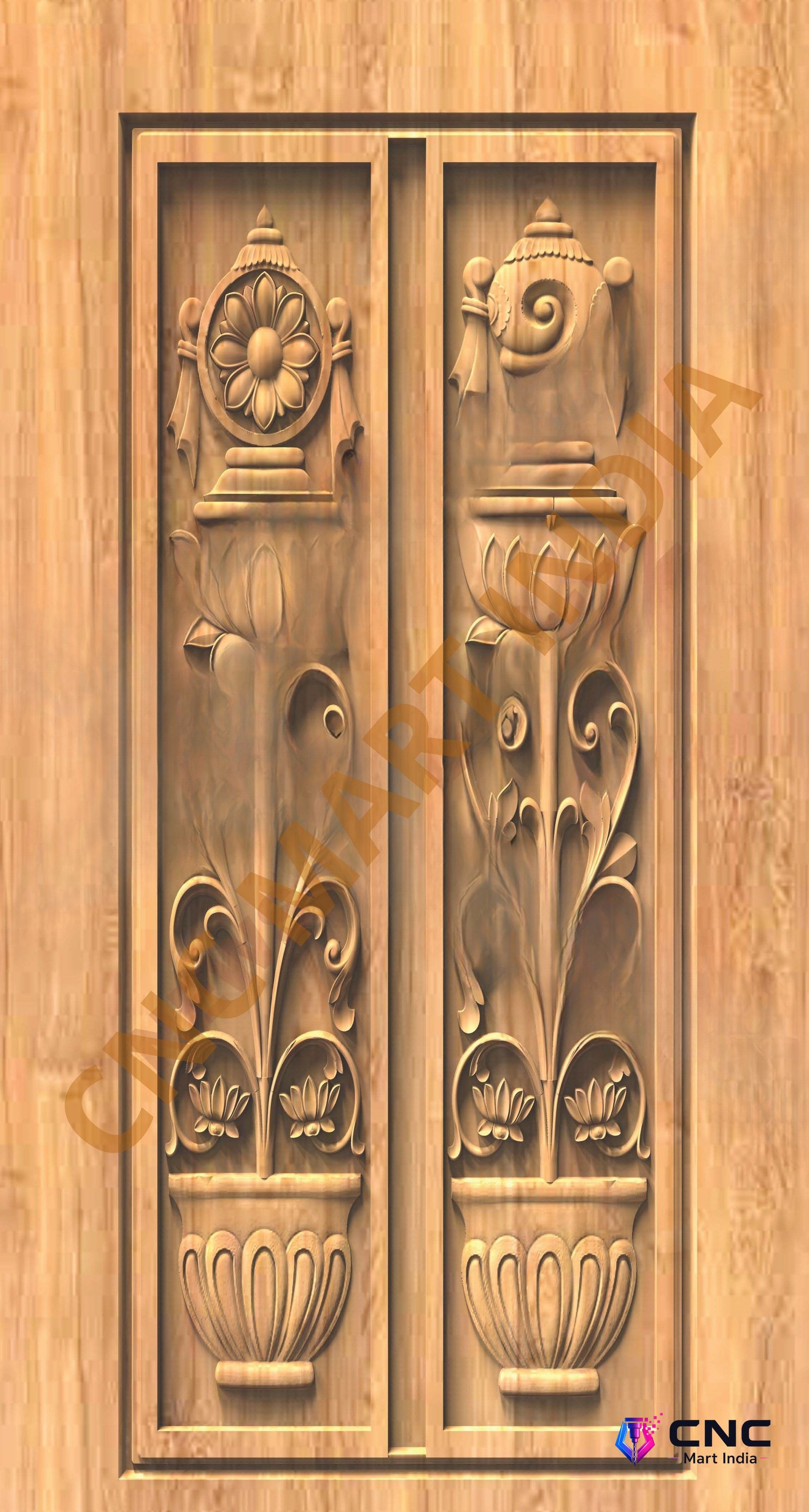 GSK EMBOSSING - EMD-90 Traditional Floral Urn and Spiritual Symbol Carved Door 3D Model